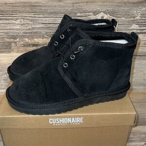 Cushionaire HARPER Black Suede Fur Lined Slip On Boots New! C8